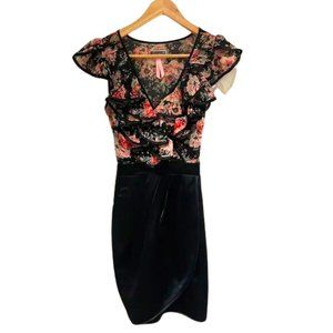 Winter Rose Lipsy London Limited Black Dress Sheer Top Mock Wrap Size 4